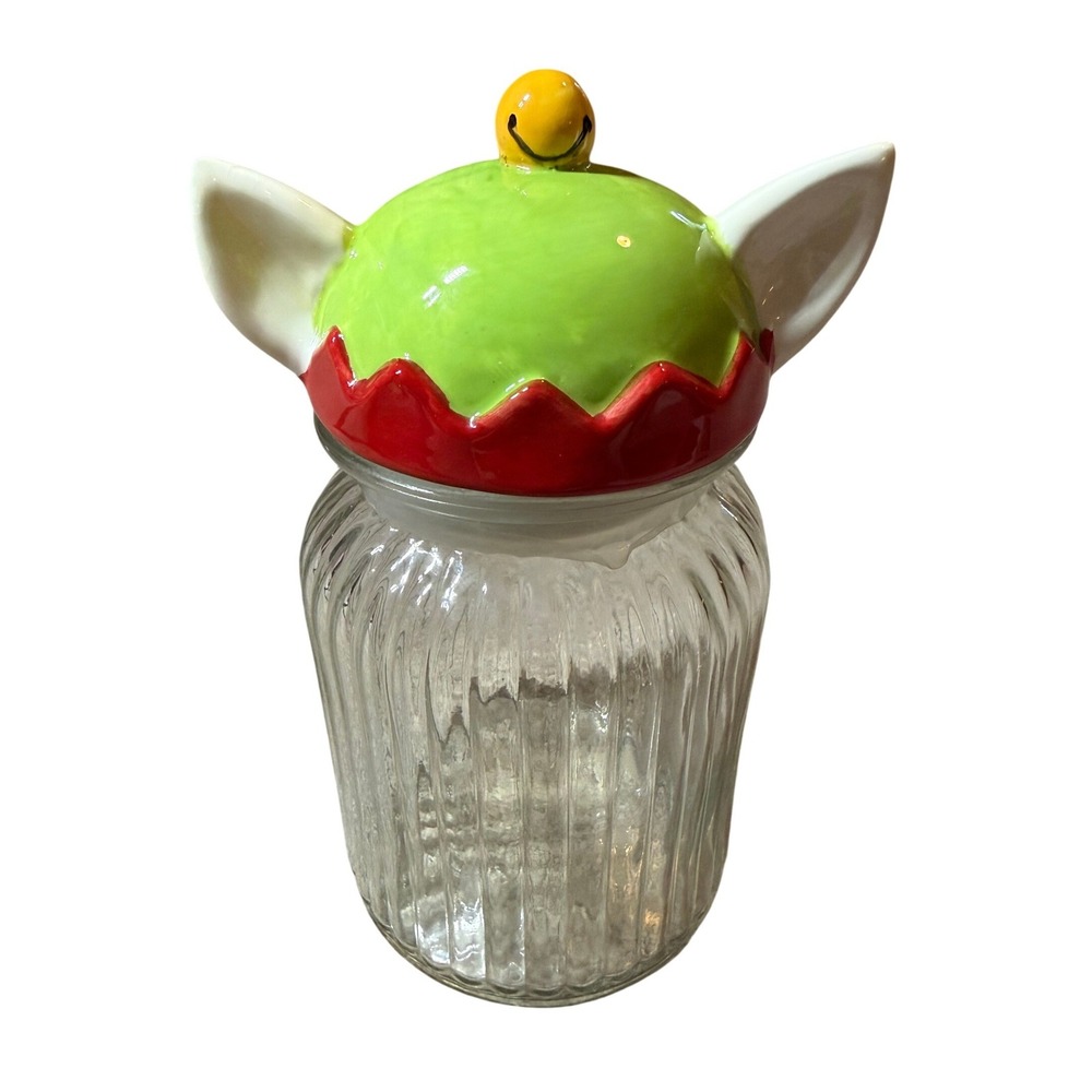 Elf Cookie Jar Candy Storage Glass Apothecary Jar Ceramic‎ Lid